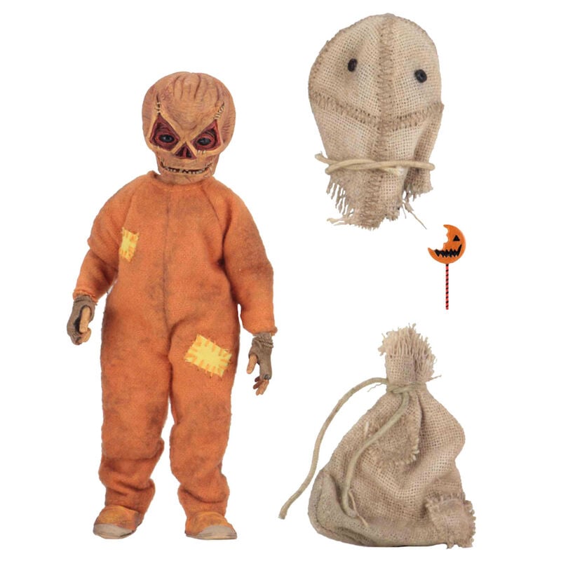 Figura de Sam de Trick 'r Treat de NECA con pijama naranja, saco extraíble y accesorios