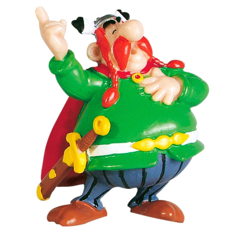 Figura de Abraracúrcix de Astérix con capa roja y vestimenta verde