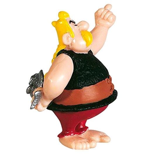 Figura de Ordenalfabetix de Astérix el Galo con túnica negra y cinturón rojo