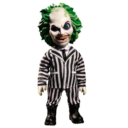 Figura parlante Beetlejuice de 38 cm con traje de rayas y cabello verde