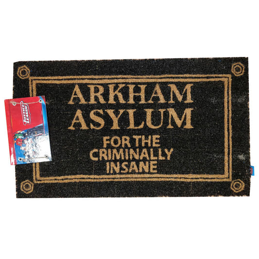 Felpudo negro Arkham Asylum de DC Comics con letras beige