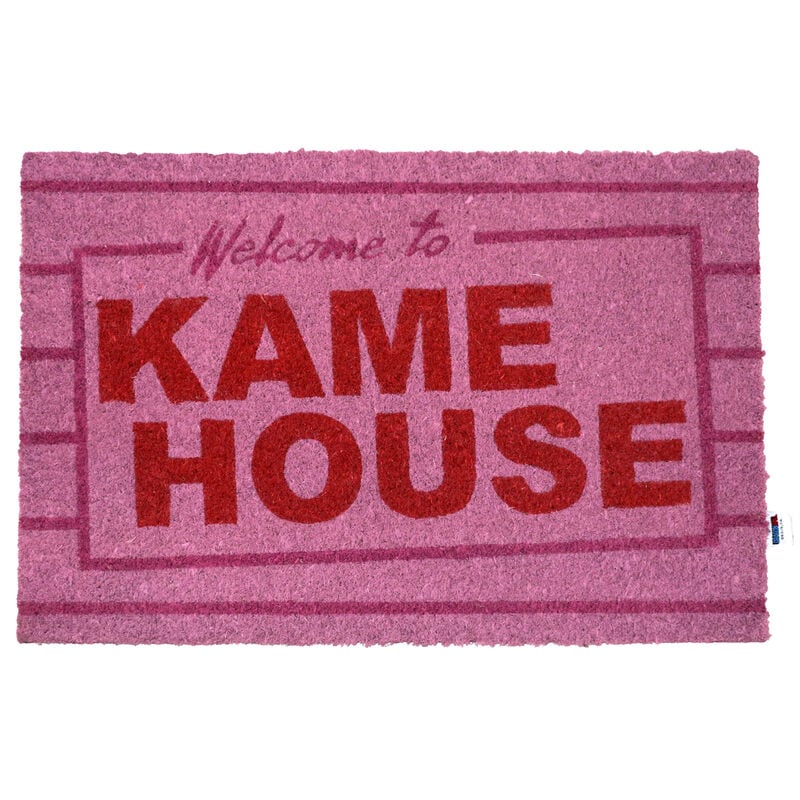 Felpudo rosa Kame House de Dragon Ball con letras rojas