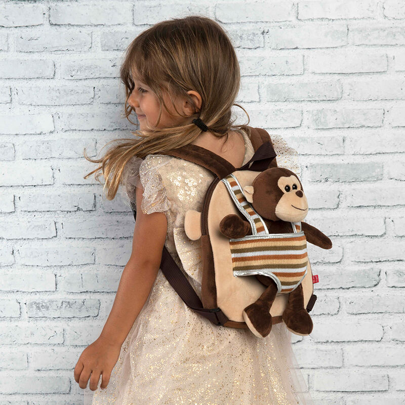 Mochila reversible PERLETTI marrón con peluche de mono Max - 2