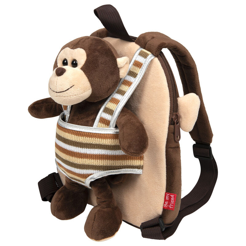Mochila reversible PERLETTI marrón con peluche de mono Max - 3