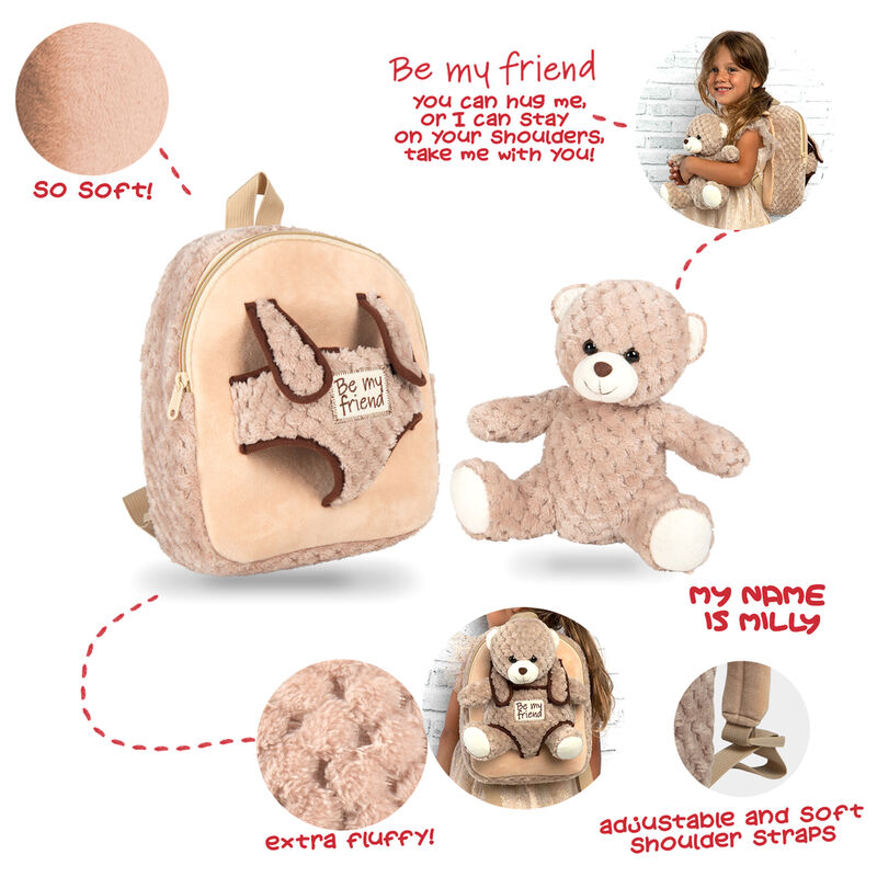 Mochila PERLETTI con peluche de oso Milly en tonos beige y marrón - 3