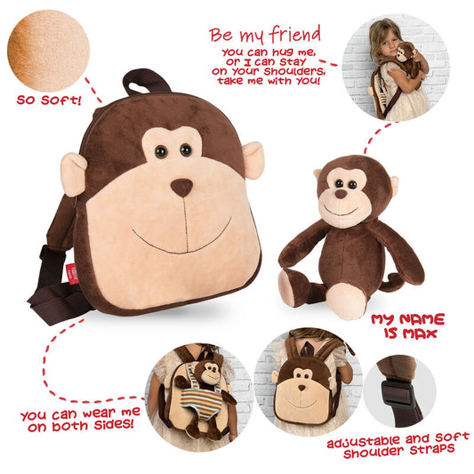 Mochila reversible PERLETTI marrón con peluche de mono Max - 4
