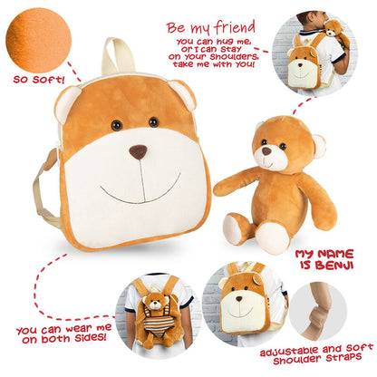 Mochila reversible PERLETTI con peluche de oso marrón Oso Benji - 4