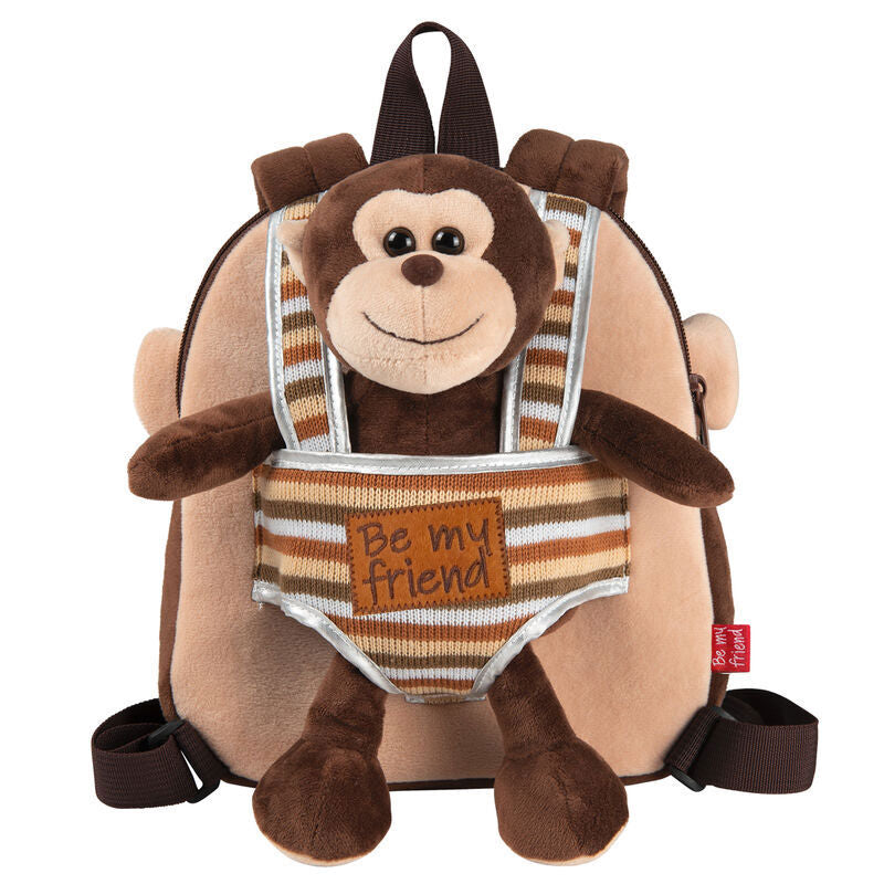 Mochila reversible PERLETTI marrón con peluche de mono Max