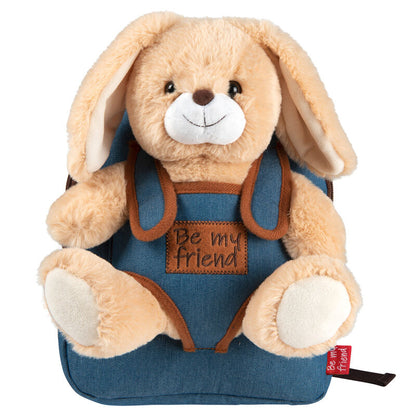 Mochila azul PERLETTI con peluche de conejo beige