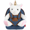 Mochila escolar Perletti azul con peluche de unicornio blanco