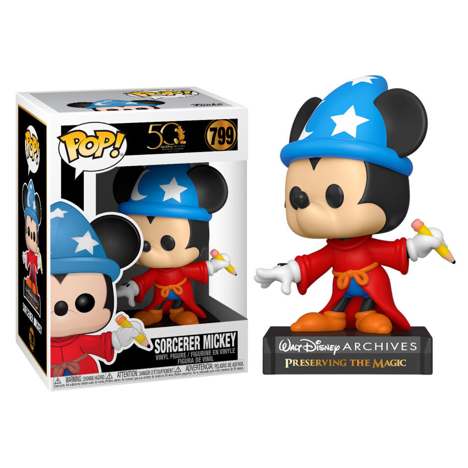 Figura Funko POP! de Sorcerer Mickey con sombrero azul, túnica roja y varita - 2
