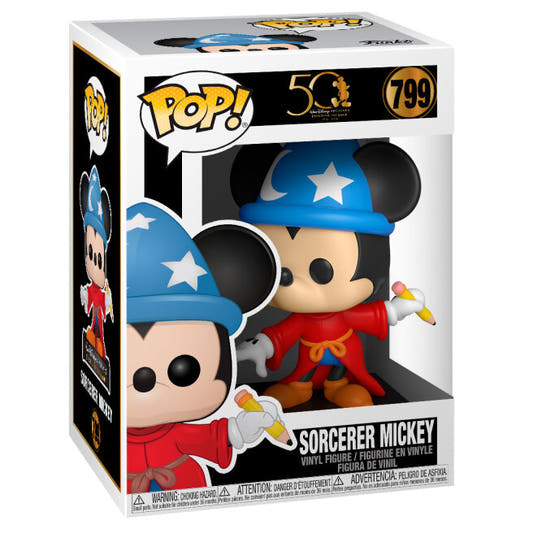 Figura Funko POP! de Sorcerer Mickey con sombrero azul, túnica roja y varita - 3