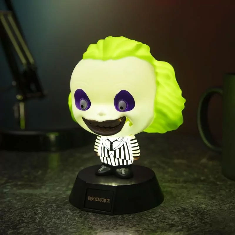 Lámpara Beetlejuice de PALADONE con figura de pelo verde y traje a rayas - 5