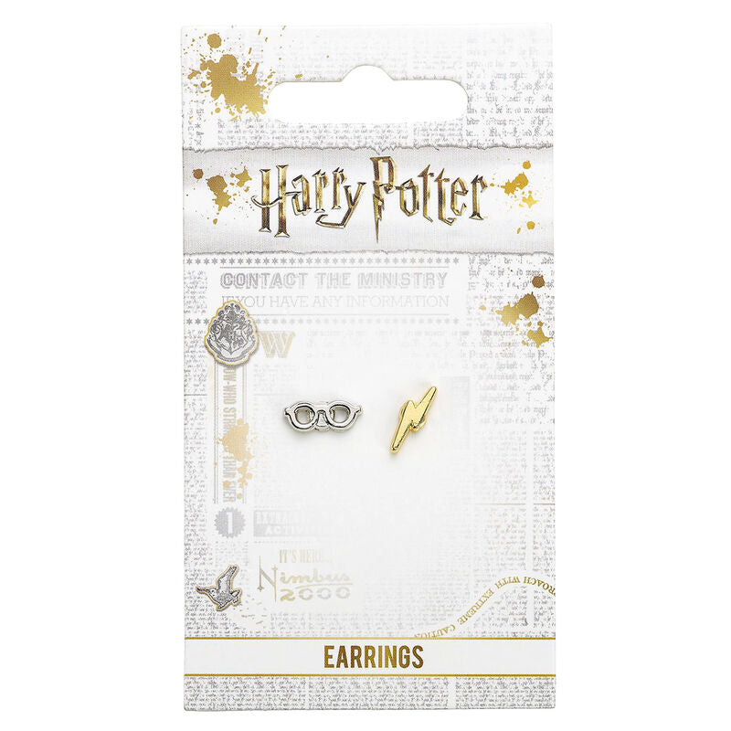 Pendientes Harry Potter con gafas plateadas y rayo dorado - 2