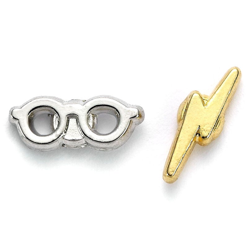 Pendientes Harry Potter con gafas plateadas y rayo dorado