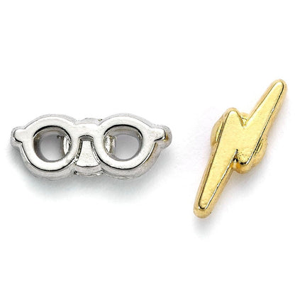 Pendientes Harry Potter con gafas plateadas y rayo dorado