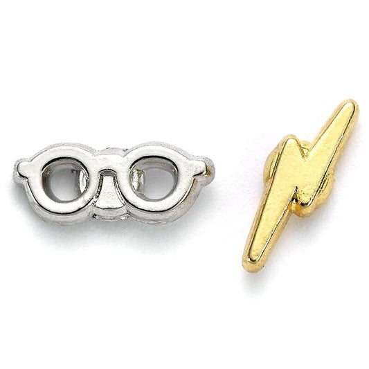 Pendientes Harry Potter con gafas plateadas y rayo dorado