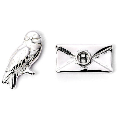 Pendientes chapados en plata de Hedwig y una carta de Harry Potter