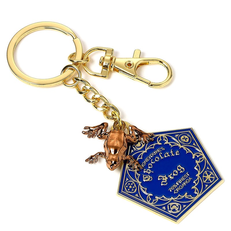 Llavero dorado Chocolate Frog de Harry Potter con rana y tableta azul