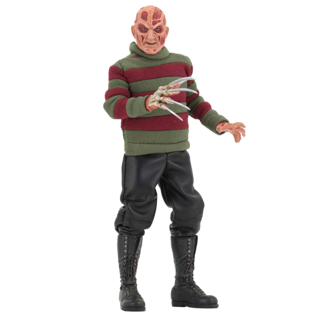Figura de Freddy Krueger de NECA con jersey a rayas y guante con cuchillas