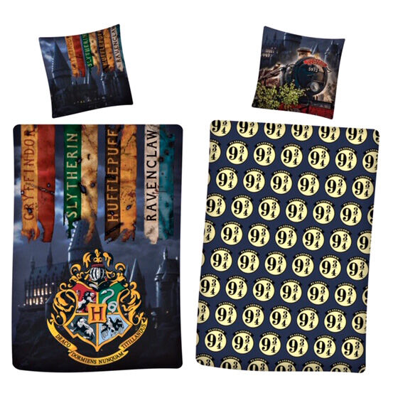 Funda nórdica reversible Harry Potter con escudo de Hogwarts y estampado del andén 9¾