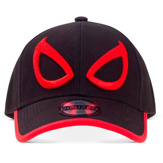 Gorra negra de Spider-Man con ojos rojos y visera con borde rojo