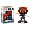Figura Funko POP! de Darth Maul con doble sable láser rojo y caja con ventana