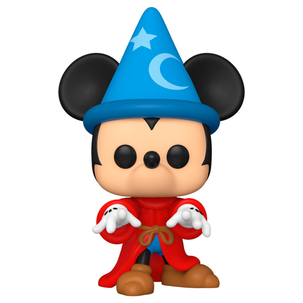 Figura Funko POP! de Sorcerer Mickey con sombrero azul y túnica roja