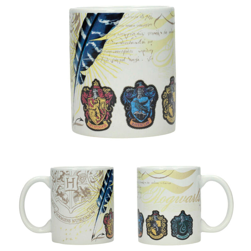 Taza blanca de Harry Potter con escudos de las casas de Hogwarts - 2