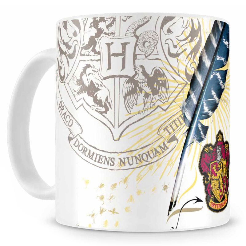 Taza blanca de Harry Potter con escudos de las casas de Hogwarts - 3
