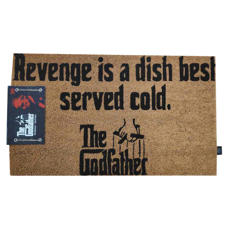 Felpudo marrón de El Padrino con frase Revenge is a dish best served cold