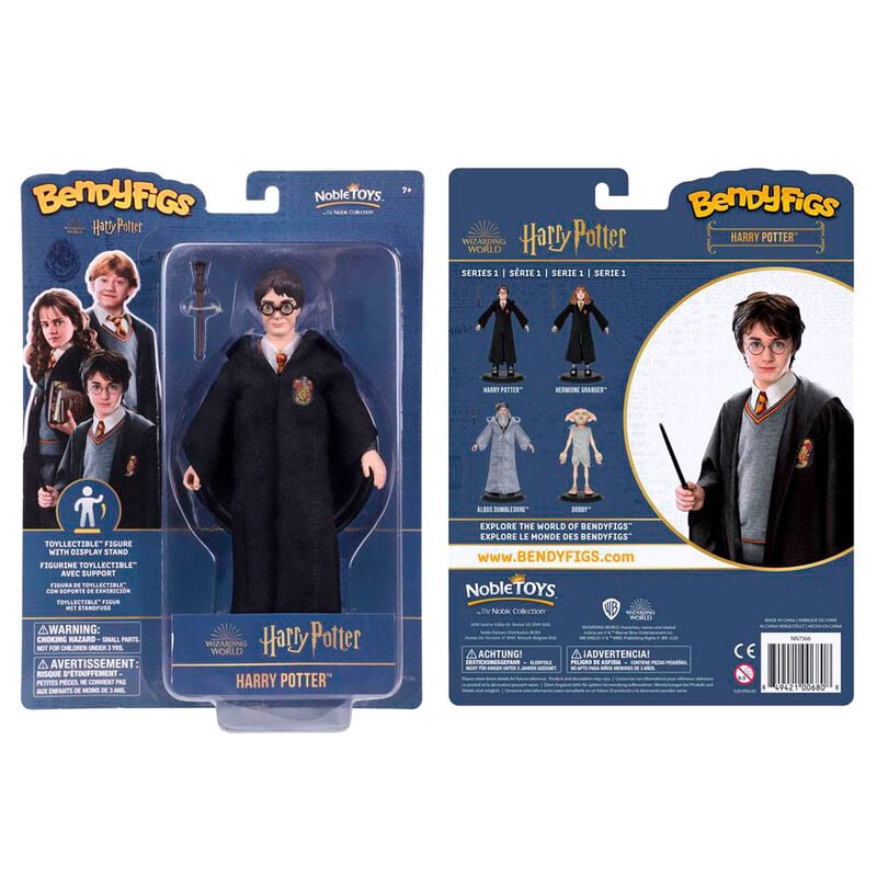 Figura flexible BendyFigs de Harry Potter con varita y soporte expositor