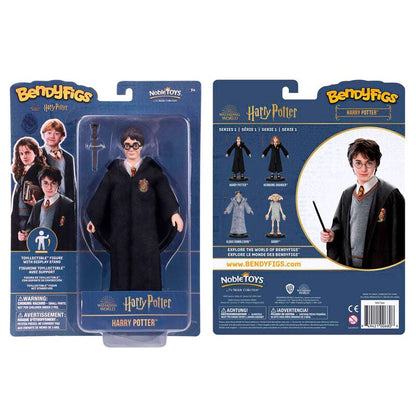Figura flexible BendyFigs de Harry Potter con varita y soporte expositor