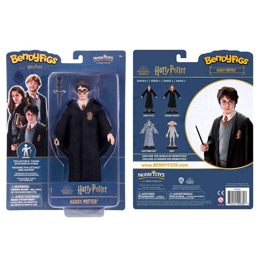 Figura flexible BendyFigs de Harry Potter con varita y soporte expositor