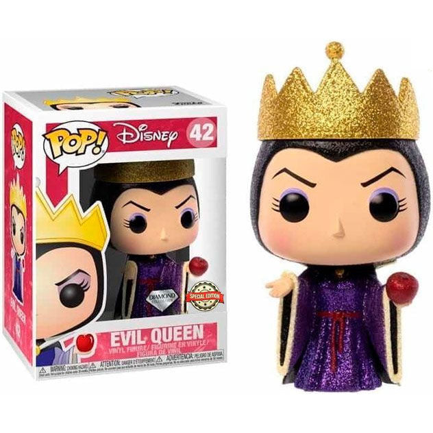 Figura Funko POP Disney Evil Queen Glitter con corona dorada y manzana roja