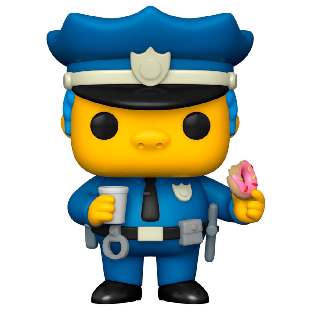 Figura Funko POP! de Chief Wiggum de Los Simpsons con uniforme policial, taza y donut