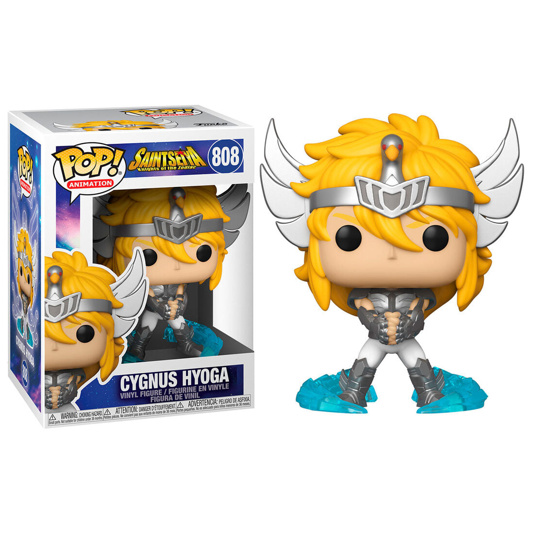 Figura Funko POP de Cygnus Hyoga con armadura y base azul de hielo - 3