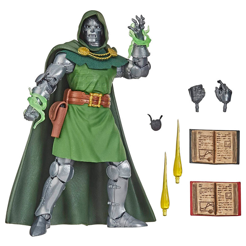 Figura articulada de Dr. Doom de Marvel con armadura y capa verdes