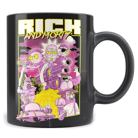 Taza negra de cerámica Rick and Morty con diseño Retro Poster