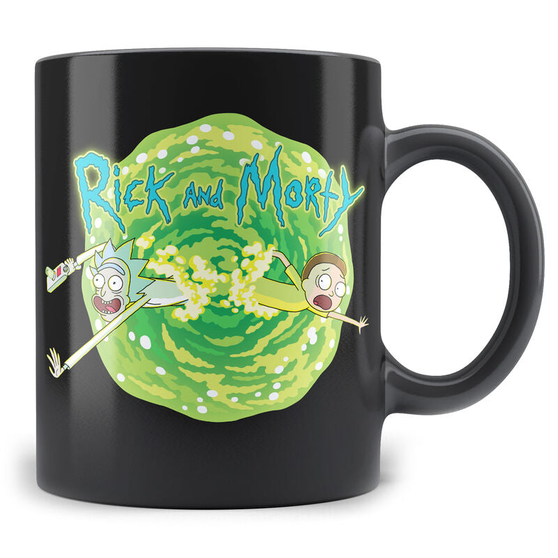 Taza negra de cerámica Rick and Morty con ilustración de Rick y Morty