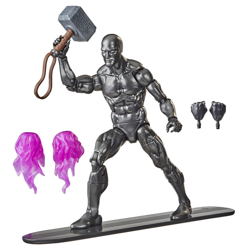 Figura articulada Silver Surfer Marvel Legends plateada con tabla y accesorios