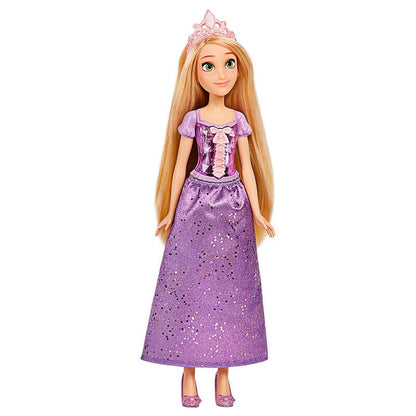 Muñeca Rapunzel Disney con vestido morado brillante y tiara