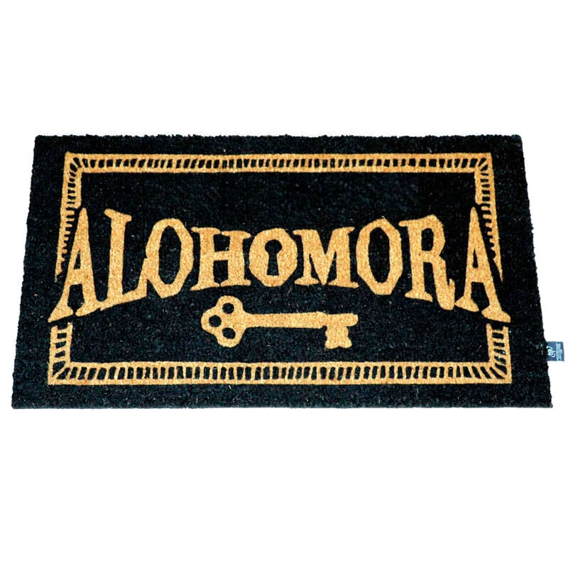 Felpudo negro y dorado Alohomora de Harry Potter con diseño de llave