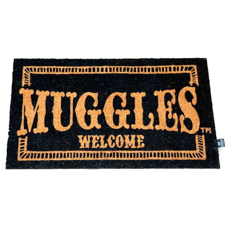 Felpudo negro y dorado Harry Potter Muggles Welcome de fibra de coco