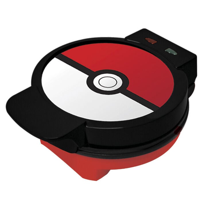 Máquina de gofres Pokémon con diseño de Poké Ball en rojo, blanco y negro