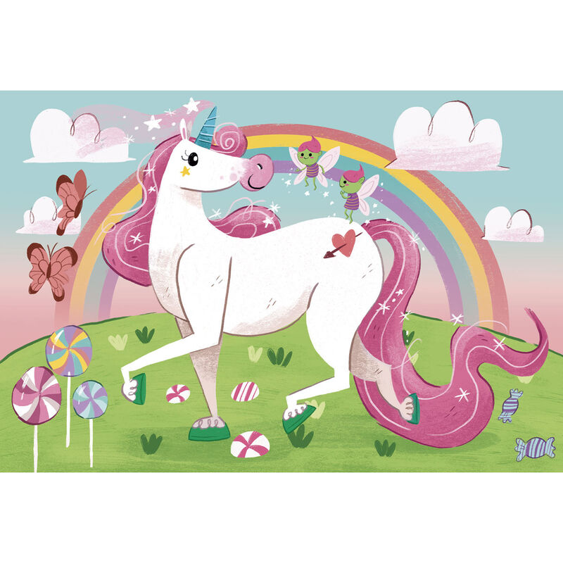 Puzzle Clementoni de 104 piezas con unicornio, arcoíris y caramelos - 2