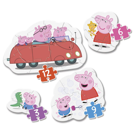 Cuatro puzzles de Peppa Pig de 3, 6, 9 y 12 piezas