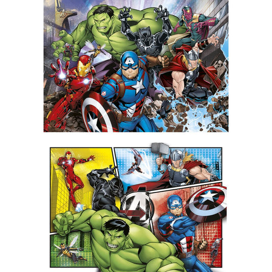 Dos puzzles de Los Vengadores Marvel con Hulk, Capitán América, Iron Man y Thor