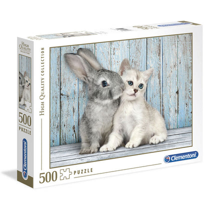 Puzzle Clementoni de 500 piezas con un gato y un conejo