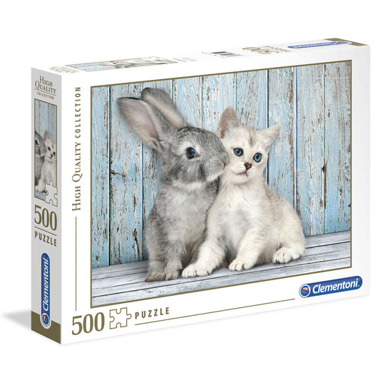 Puzzle Clementoni de 500 piezas con un gato y un conejo